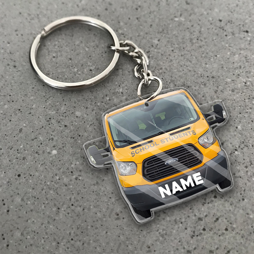 Transparent Acrylic Keychain - School bus cute ( Personalizable )