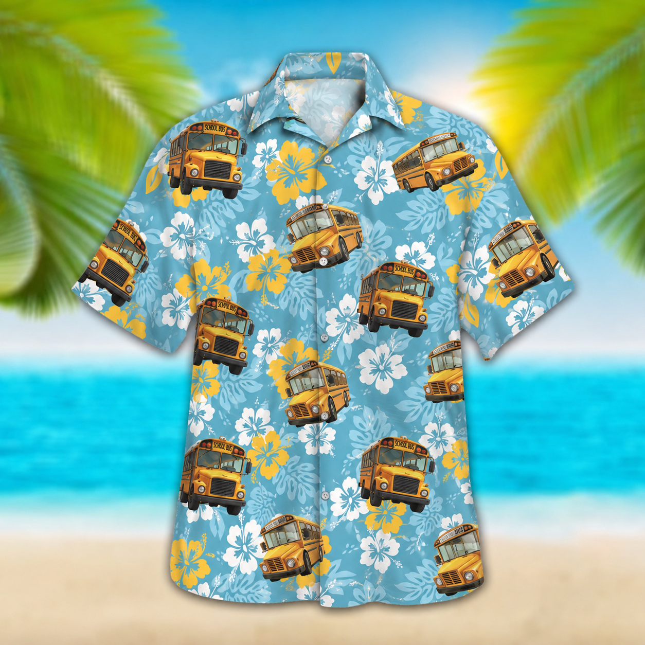 All-Over Print with school bus pattern Short-Sleeve Hawaiian Shirt