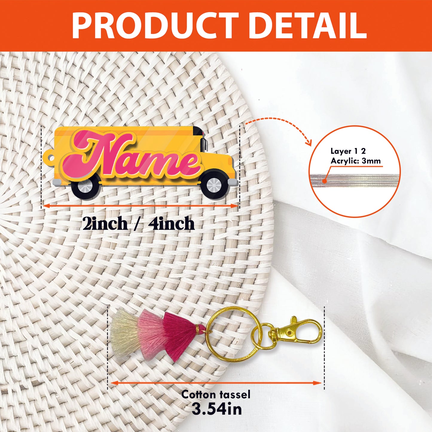 School bus Custom 2 Layered Acrylic Keychain