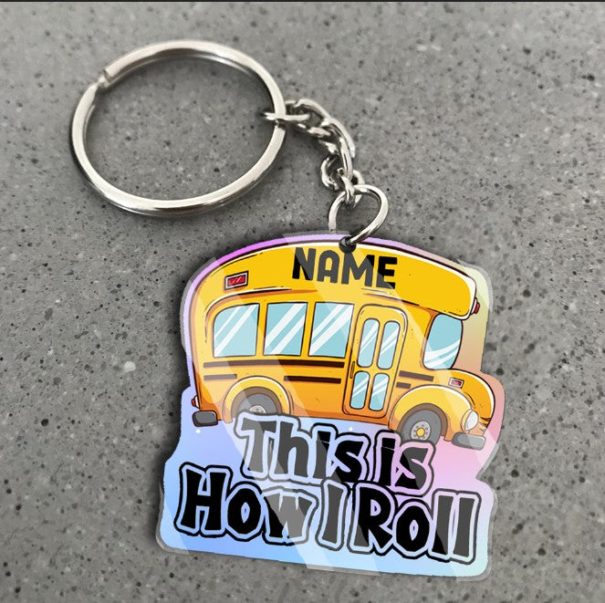 Transparent Acrylic Keychain - School bus cute ( Personalizable )
