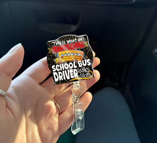This is what an awesome school bus driver looks like - Custom Shape Badge Reel