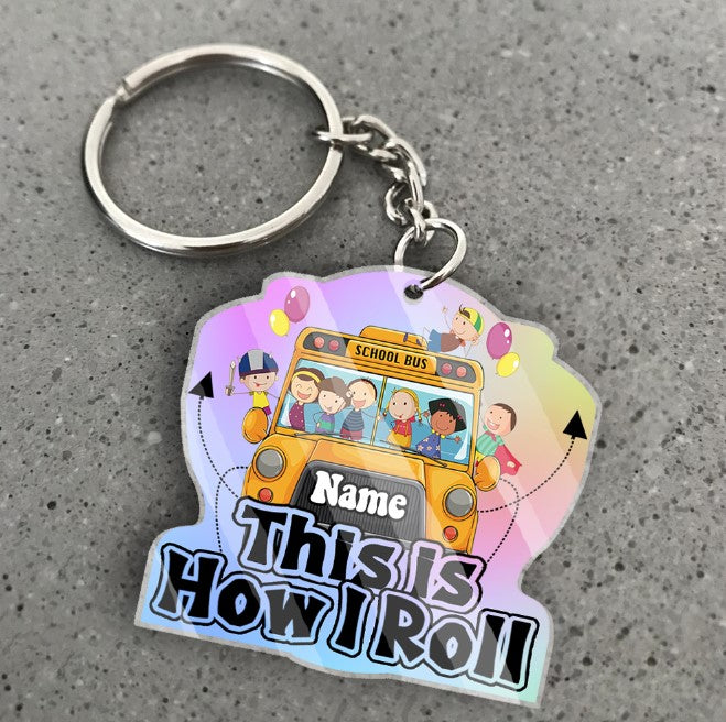 Transparent Acrylic Keychain - School bus cute ( Personalizable )