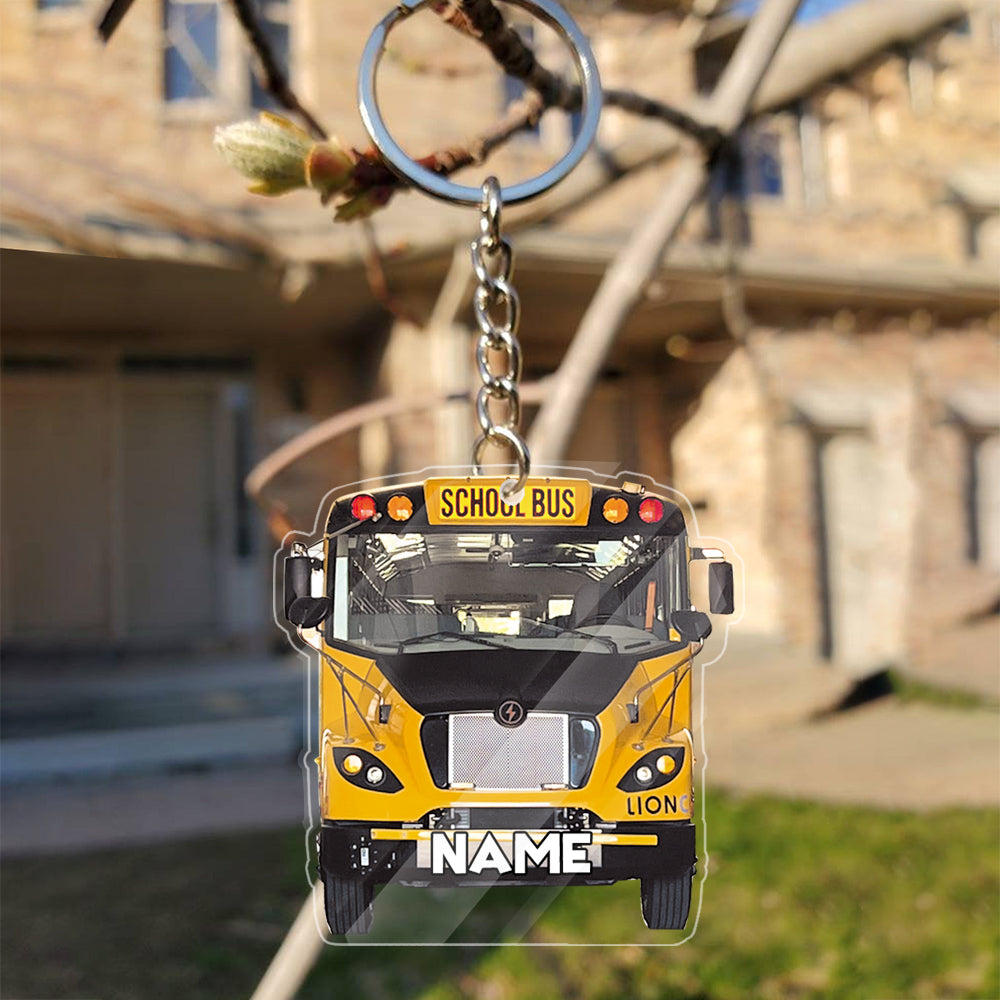 Transparent Acrylic Keychain 38  - Lion school bus (personalize)