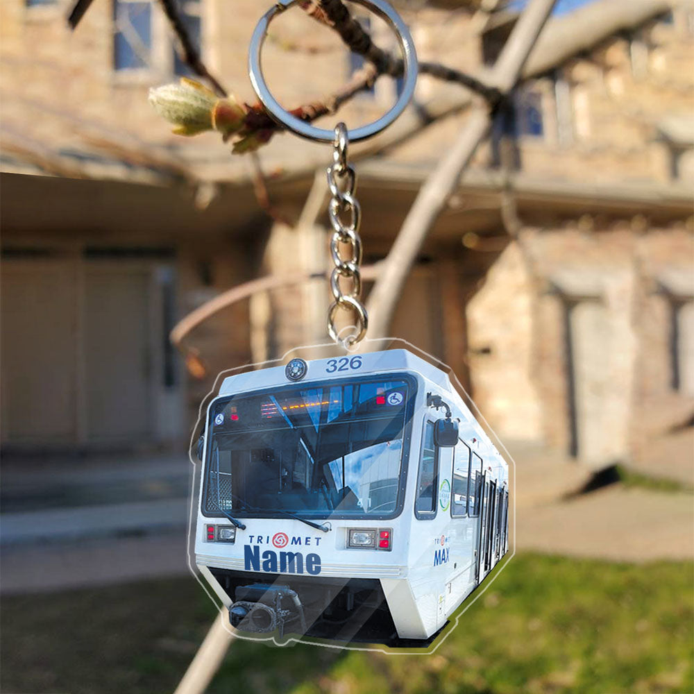 Transparent Acrylic Keychain -  a light rail vehicle  ( Personalizable )