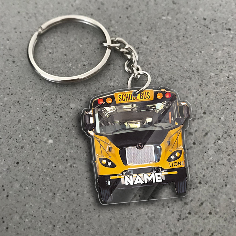 Transparent Acrylic Keychain 38  - Lion school bus (personalize)