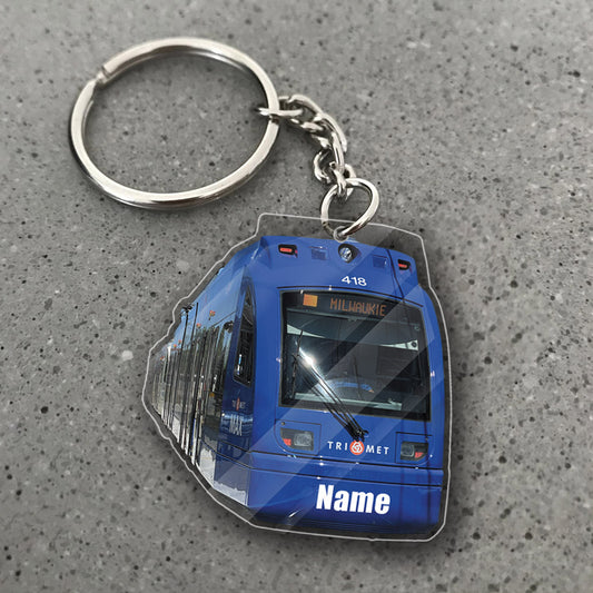 Transparent Acrylic Keychain -  Trimet Milwaukie - a light rail vehicle  ( Personalizable )