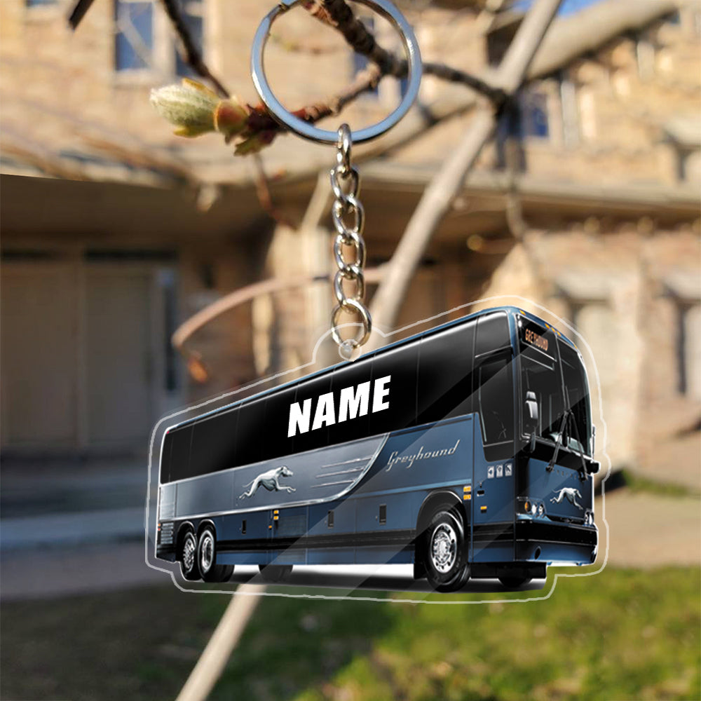 Transparent Acrylic Keychain - Greyhound bus - Prevost ( Personalizable )