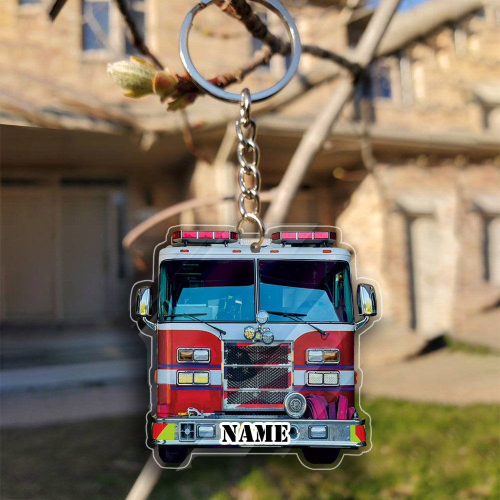 Transparent Acrylic Keychain -  firefighter truck ( Personalizable )