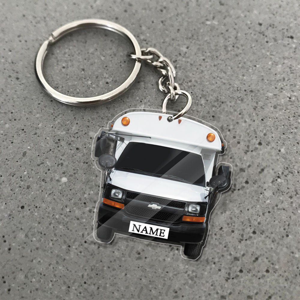 Transparent Acrylic Keychain 28 -  White Activity short bus ( Personalizable )