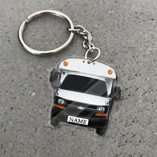 Transparent Acrylic Keychain 28 -  White Activity short bus ( Personalizable )