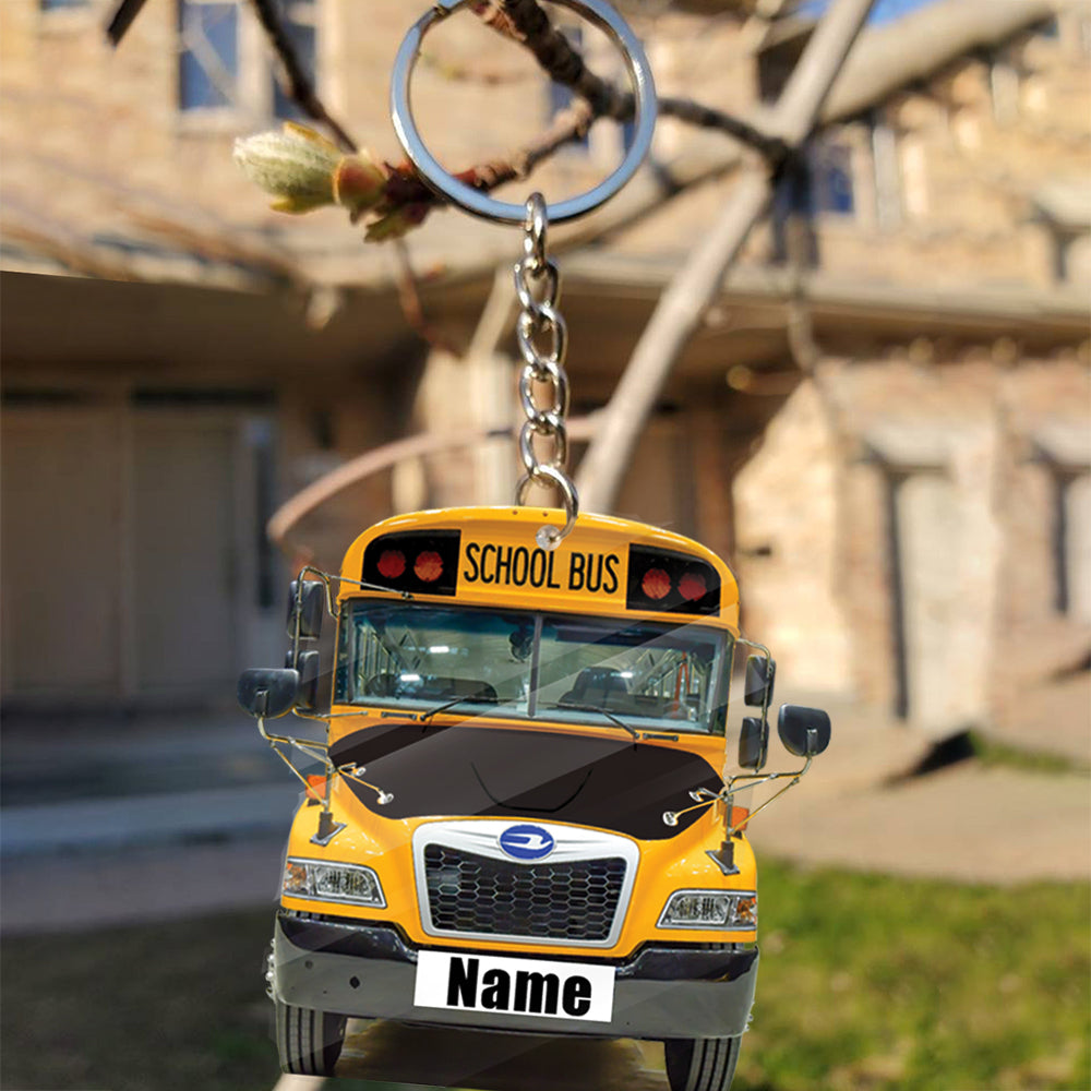 Transparent Acrylic Keychain 6 - School Bus Blue Bird Diesel (personalize)