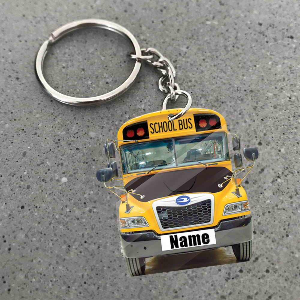 Transparent Acrylic Keychain 6 - School Bus Blue Bird Diesel (personalize)