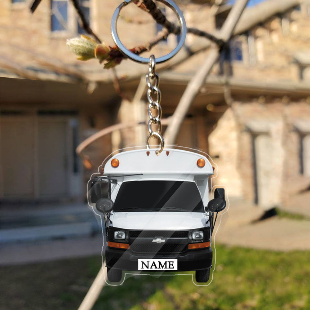 Transparent Acrylic Keychain 28 -  White Activity short bus ( Personalizable )