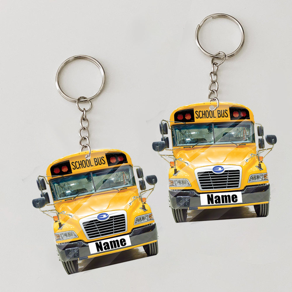 Transparent Acrylic Keychain 5 - School Bus Blue Bird (personalize)