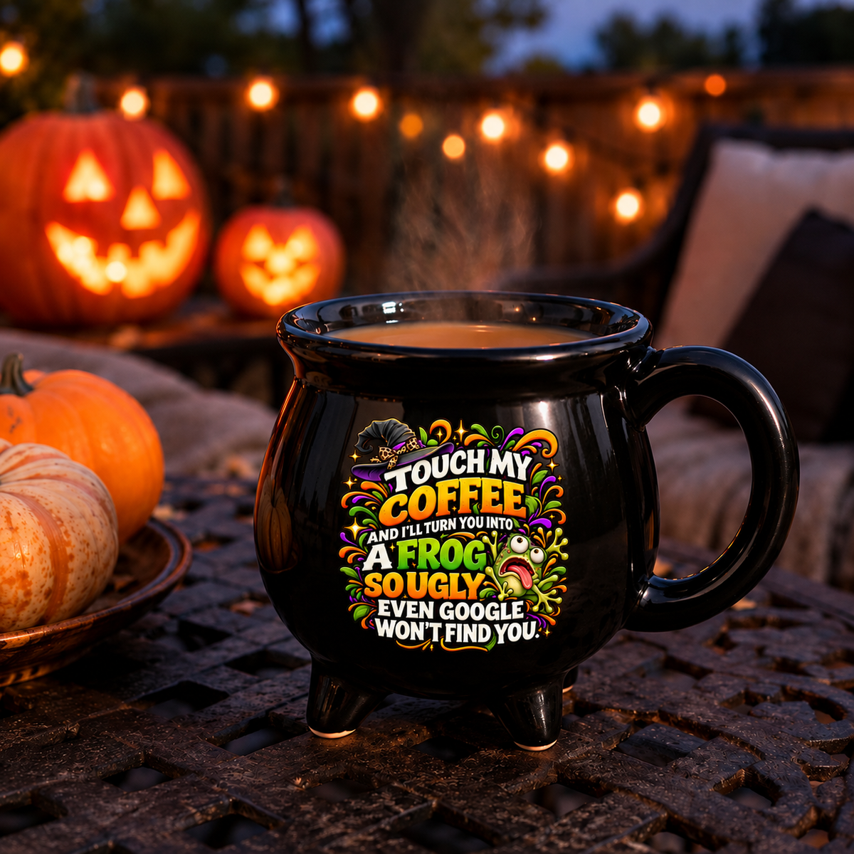 TOUCH MY COFFEE & I’LL TURN YOU INTO A FROG SO UGLY EVEN GOOGLE WON’T FIND YOU. - Cauldron Ceramic Mug