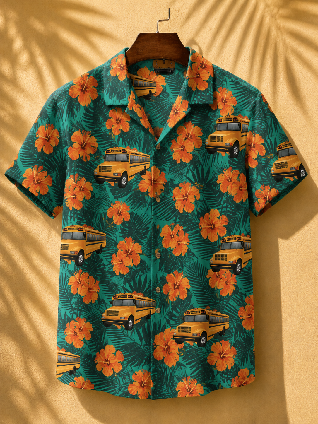 School bus Short-Sleeve Hawaiian Shirt - Green style