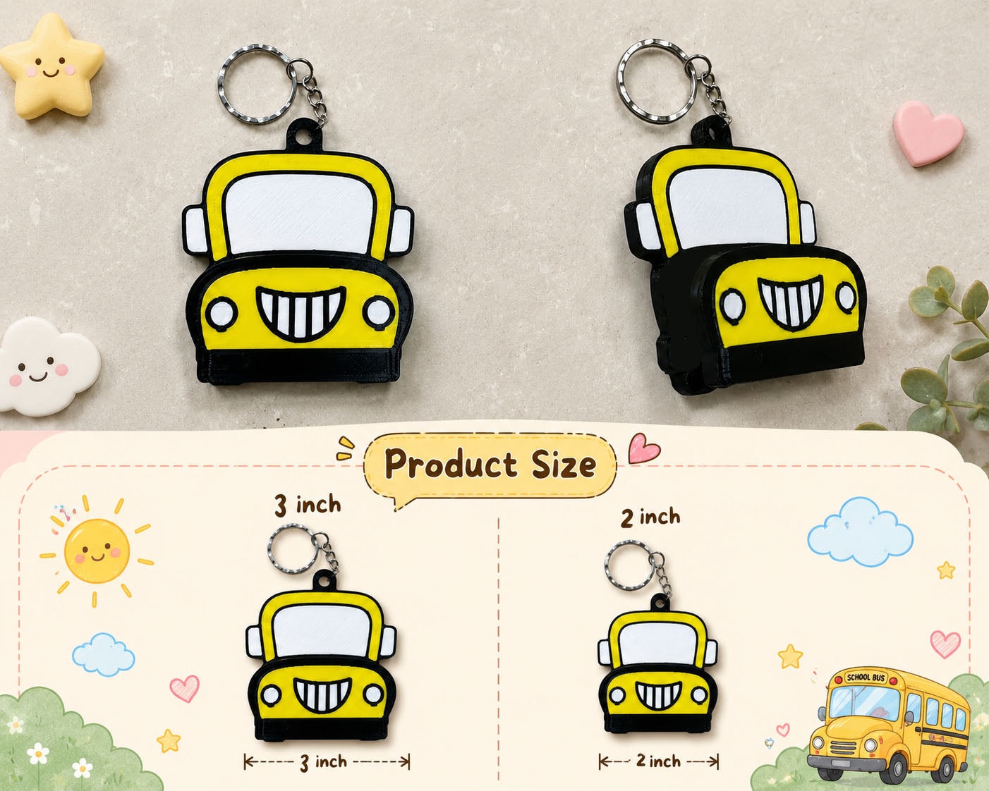 Cute school bus Clicker Keychain  (Custom Name & Number)