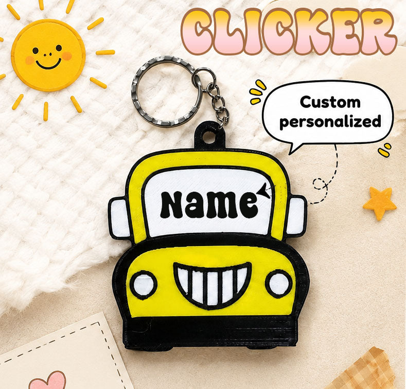 Cute school bus Clicker Keychain  (Custom Name & Number)