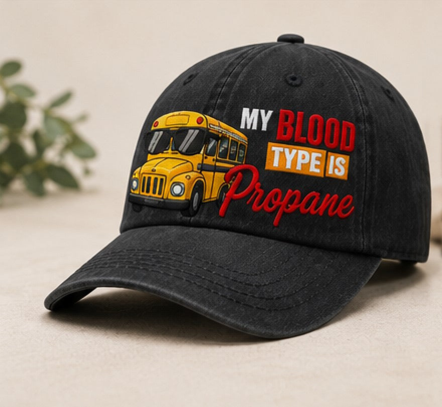 Embroidery Washed Cap for school bus driver - My blood type is...
