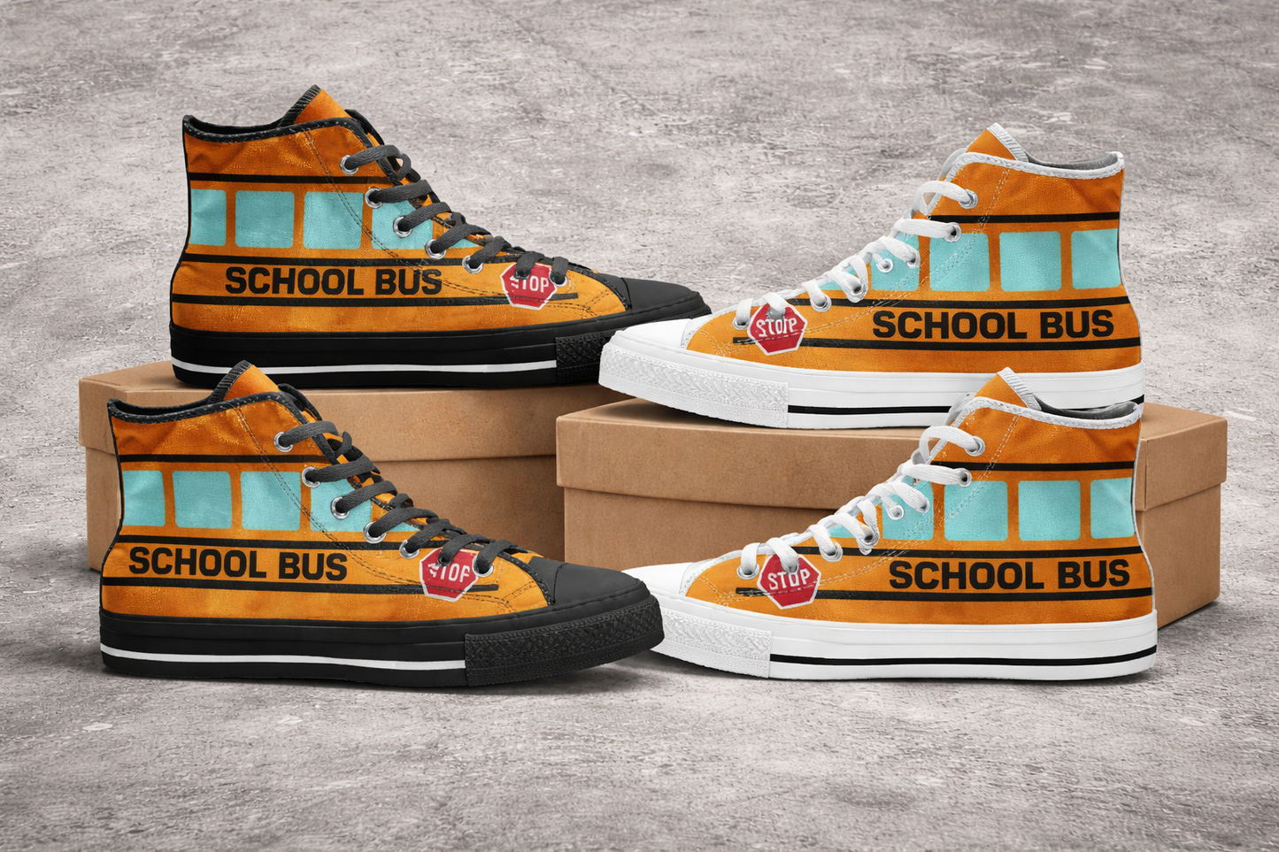 School bus High Top Canvas Shoes