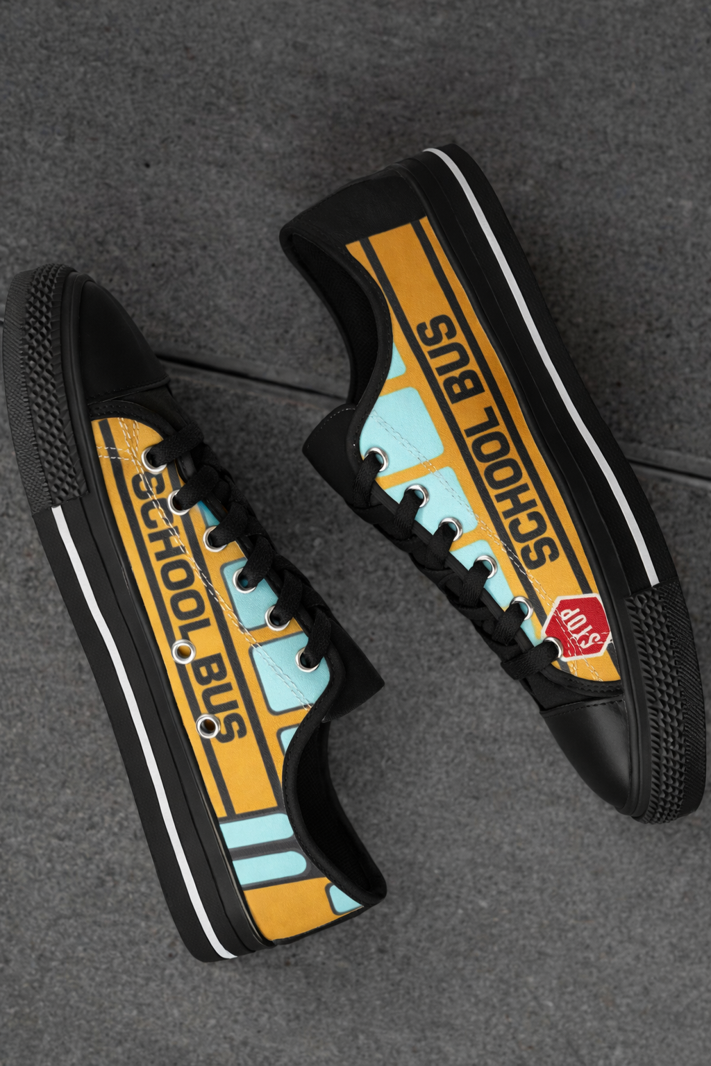 AdultsWhite/ Black Low Top Canvas Shoes with school bus style