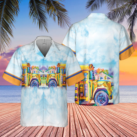 Hawaiian Shirt with School Bus water color