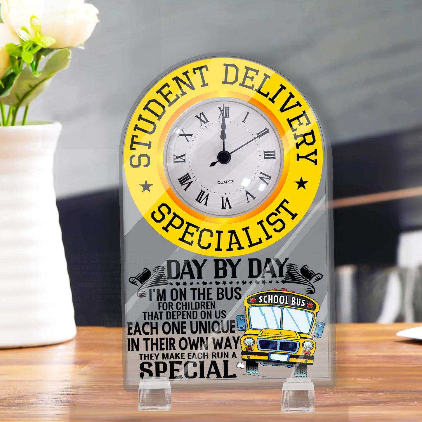 Acrylic Desk Clock Plaque - Day by day school bus driver life