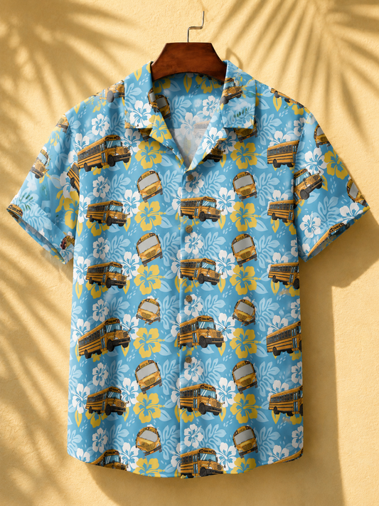 School buses pattern Short-Sleeve Hawaiian Shirt