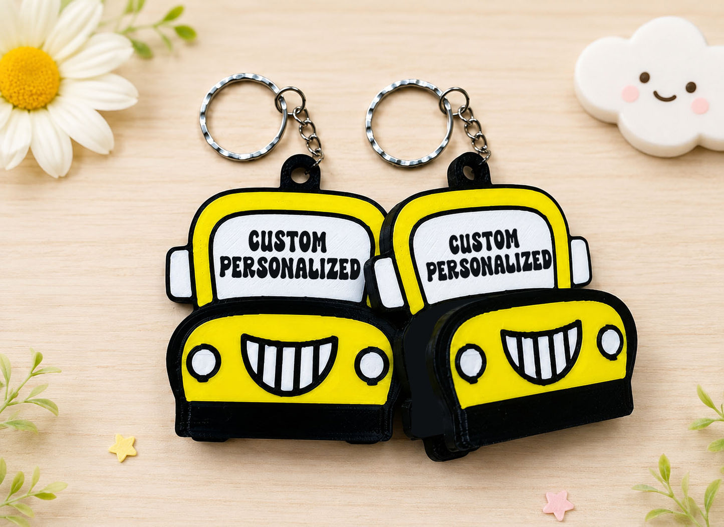 Cute school bus Clicker Keychain  (Custom Name & Number)