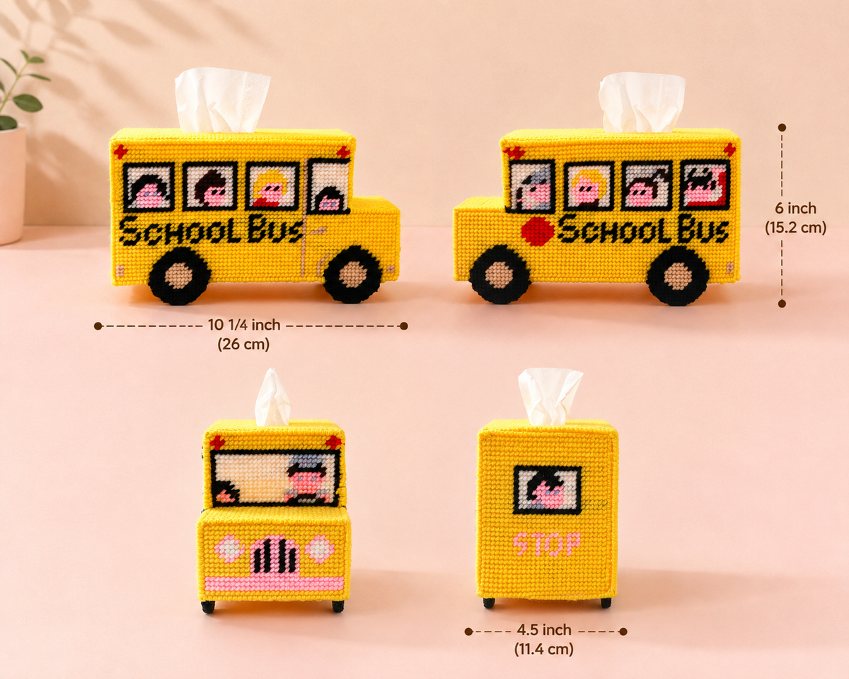 School bus tissue box crochet /embroidery