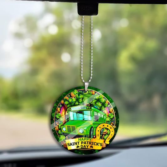 St. Patrick's Day Car Ornament - for school bus lover