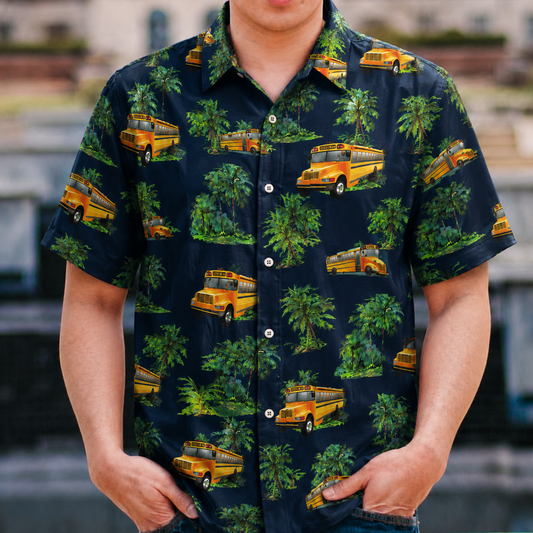 School buses & coconut tree pattern Short-Sleeve Hawaiian Shirt