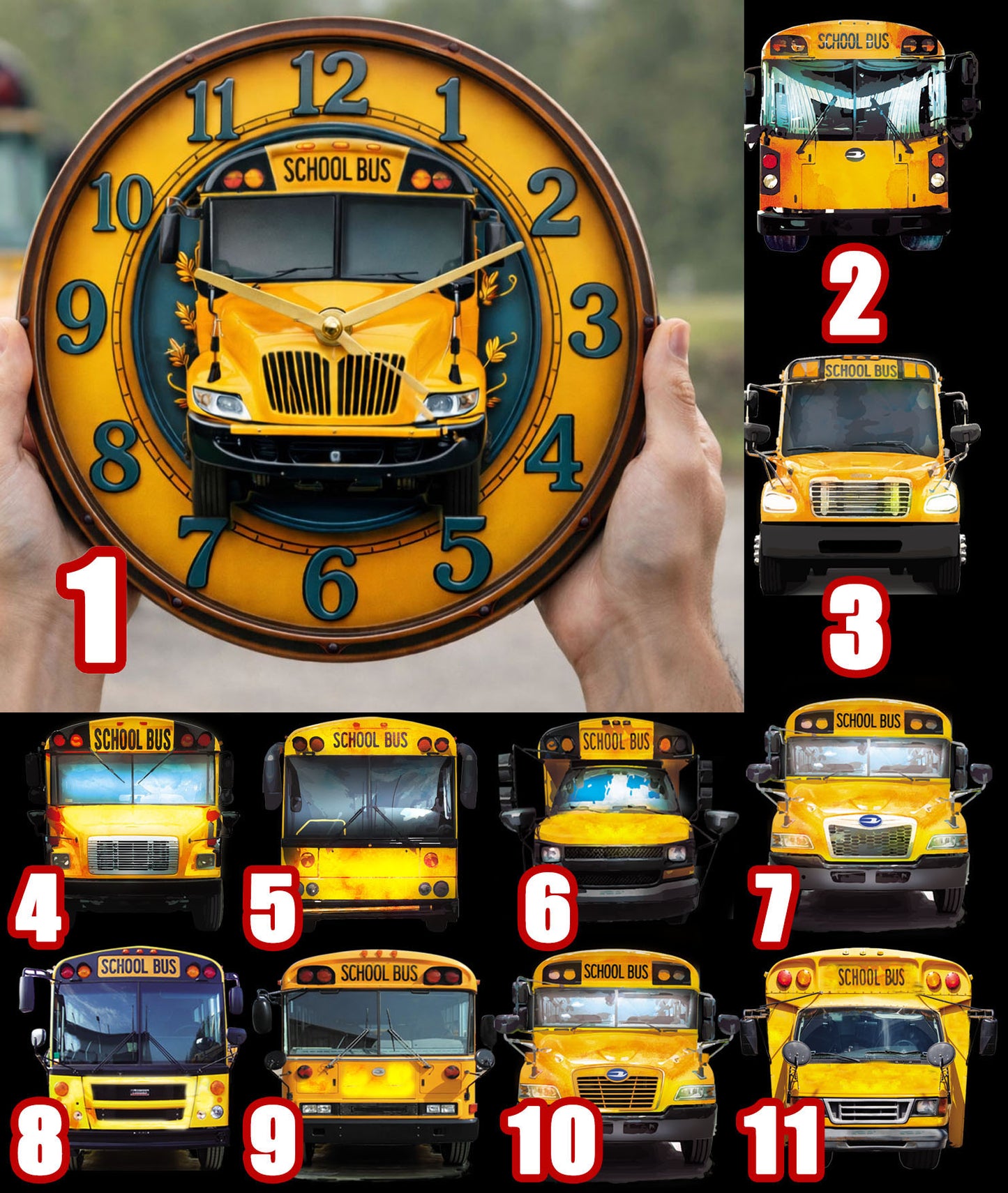 School bus clock - All types of school buses