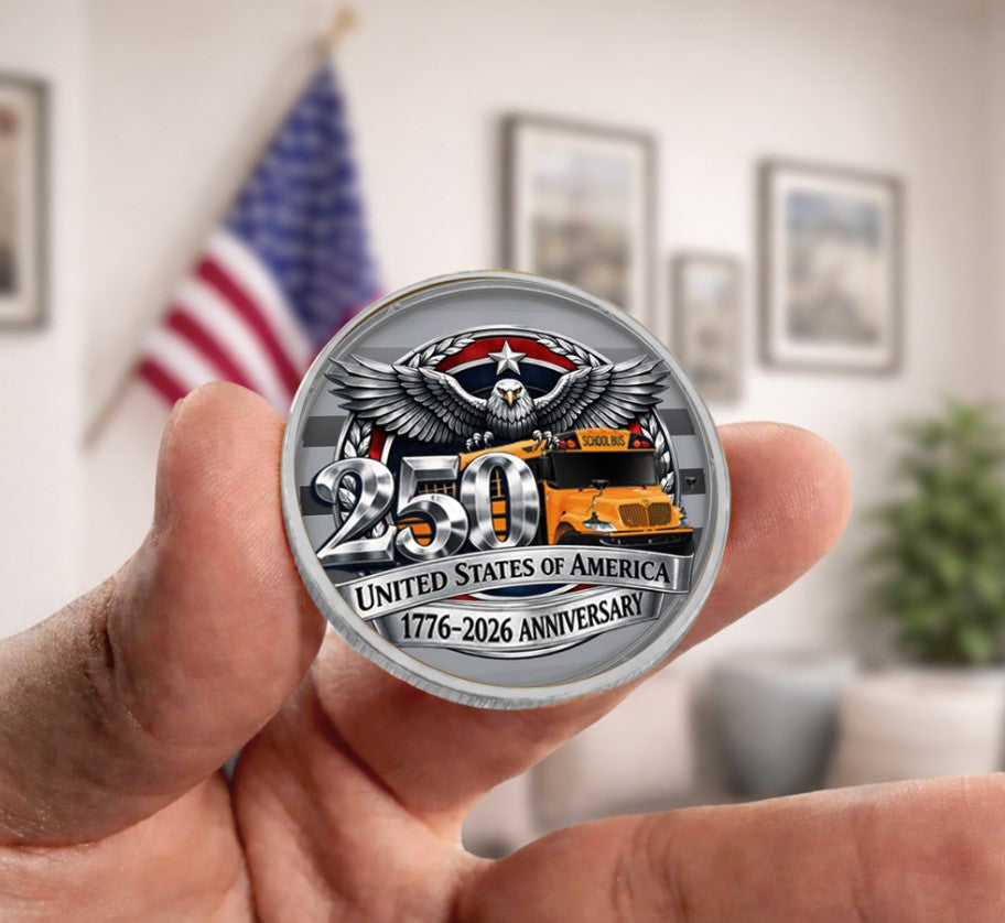 Metal Coin 250 anniversary with School bus