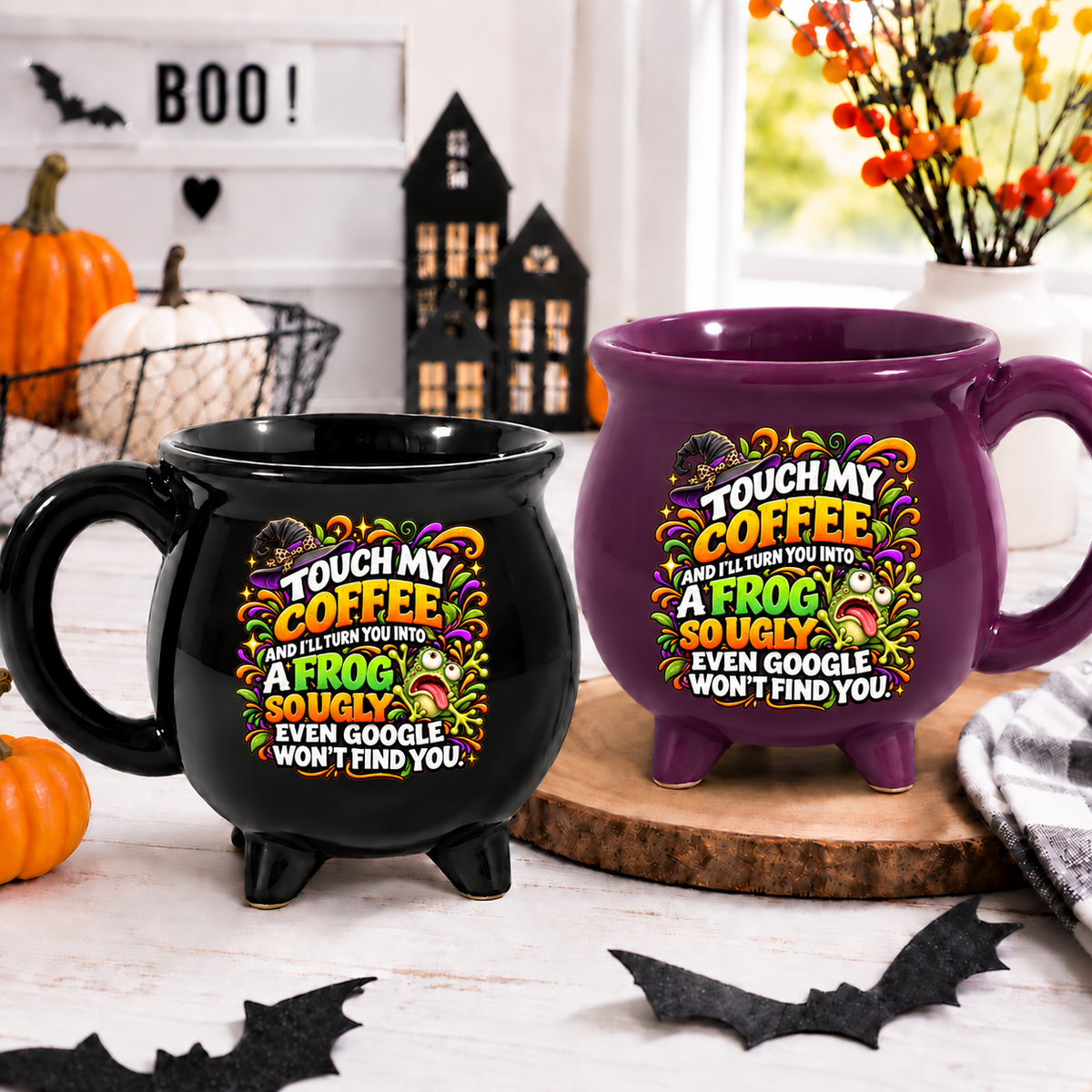 TOUCH MY COFFEE & I’LL TURN YOU INTO A FROG SO UGLY EVEN GOOGLE WON’T FIND YOU. - Cauldron Ceramic Mug