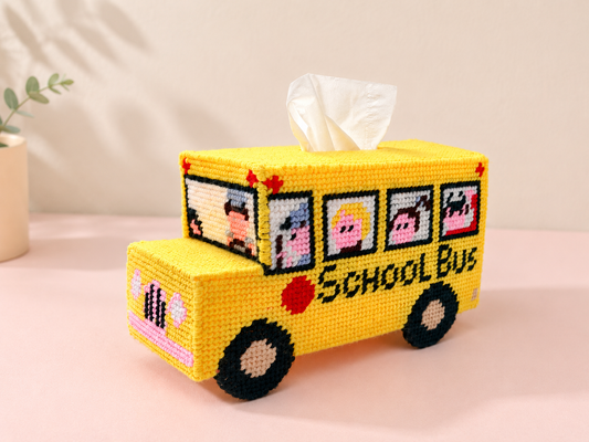 School bus tissue box crochet /embroidery