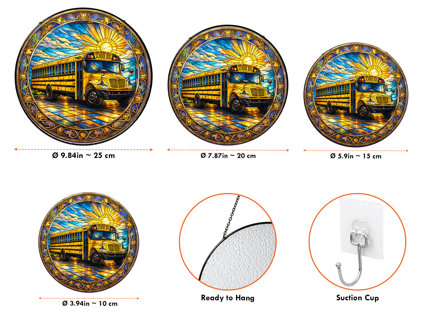 School bus stained glass suncatcher