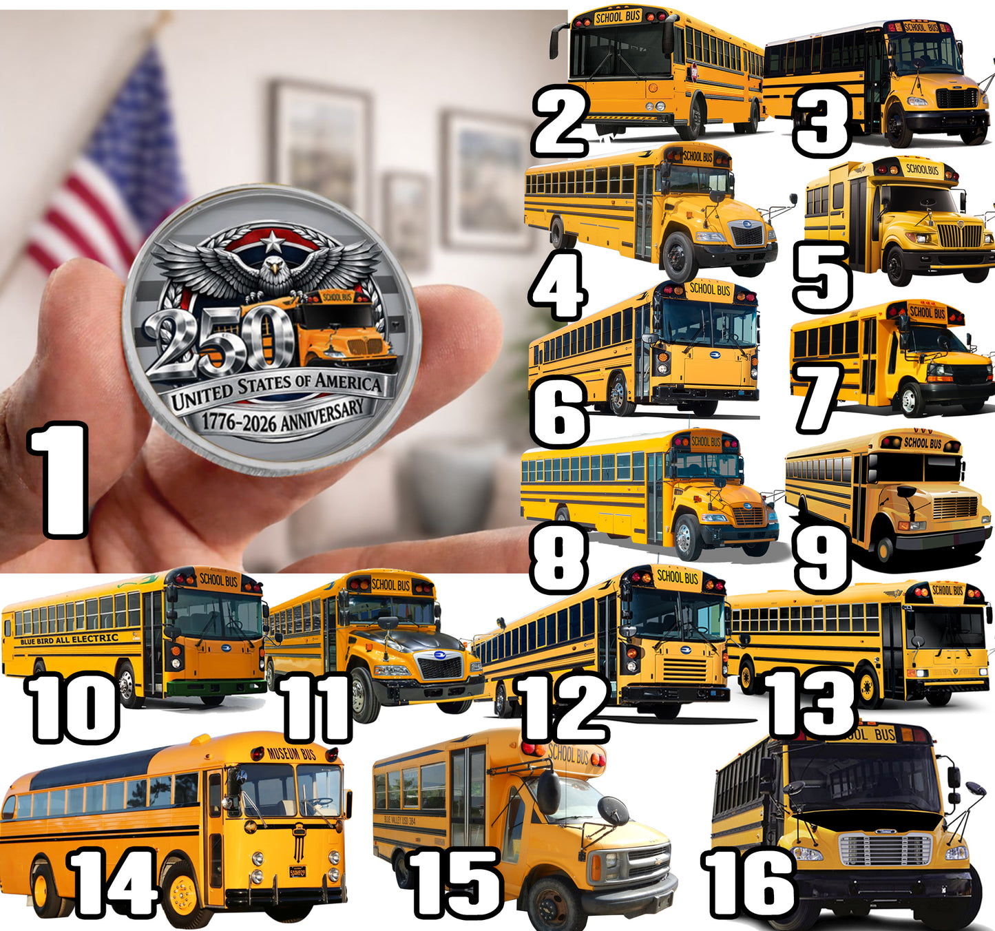 Metal Coin 250 anniversary with School bus