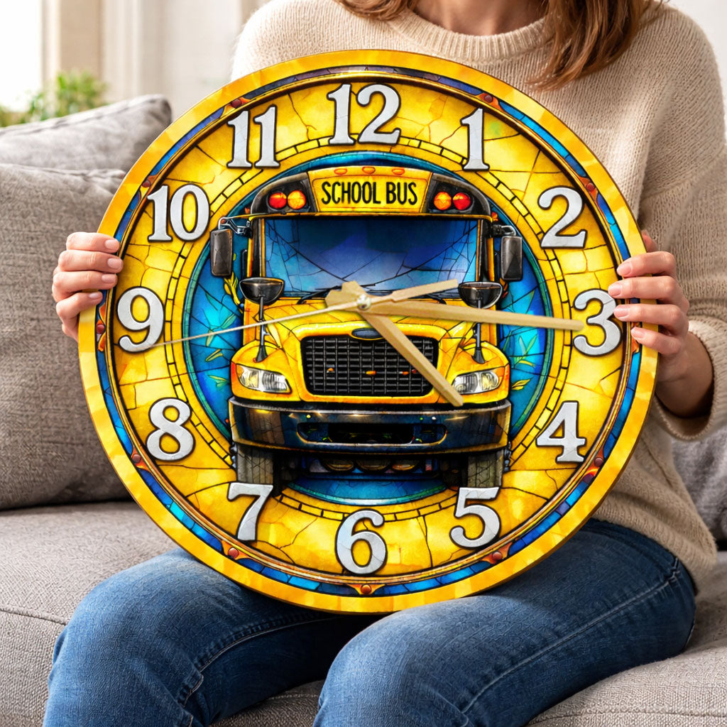 School bus clock - Stained glass style