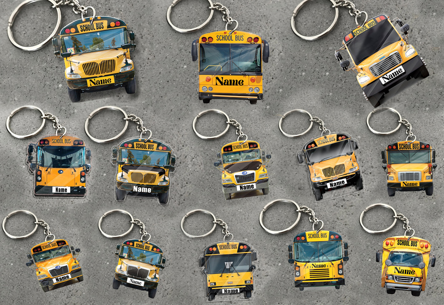 Transparent Acrylic Keychain 5 - School Bus Blue Bird (personalize)