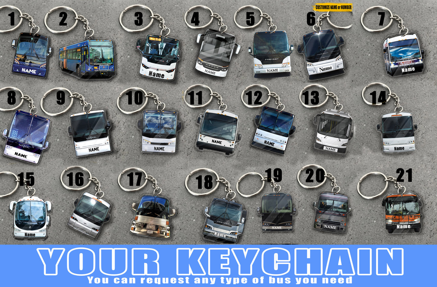 Coach/Bus Keychain Collection