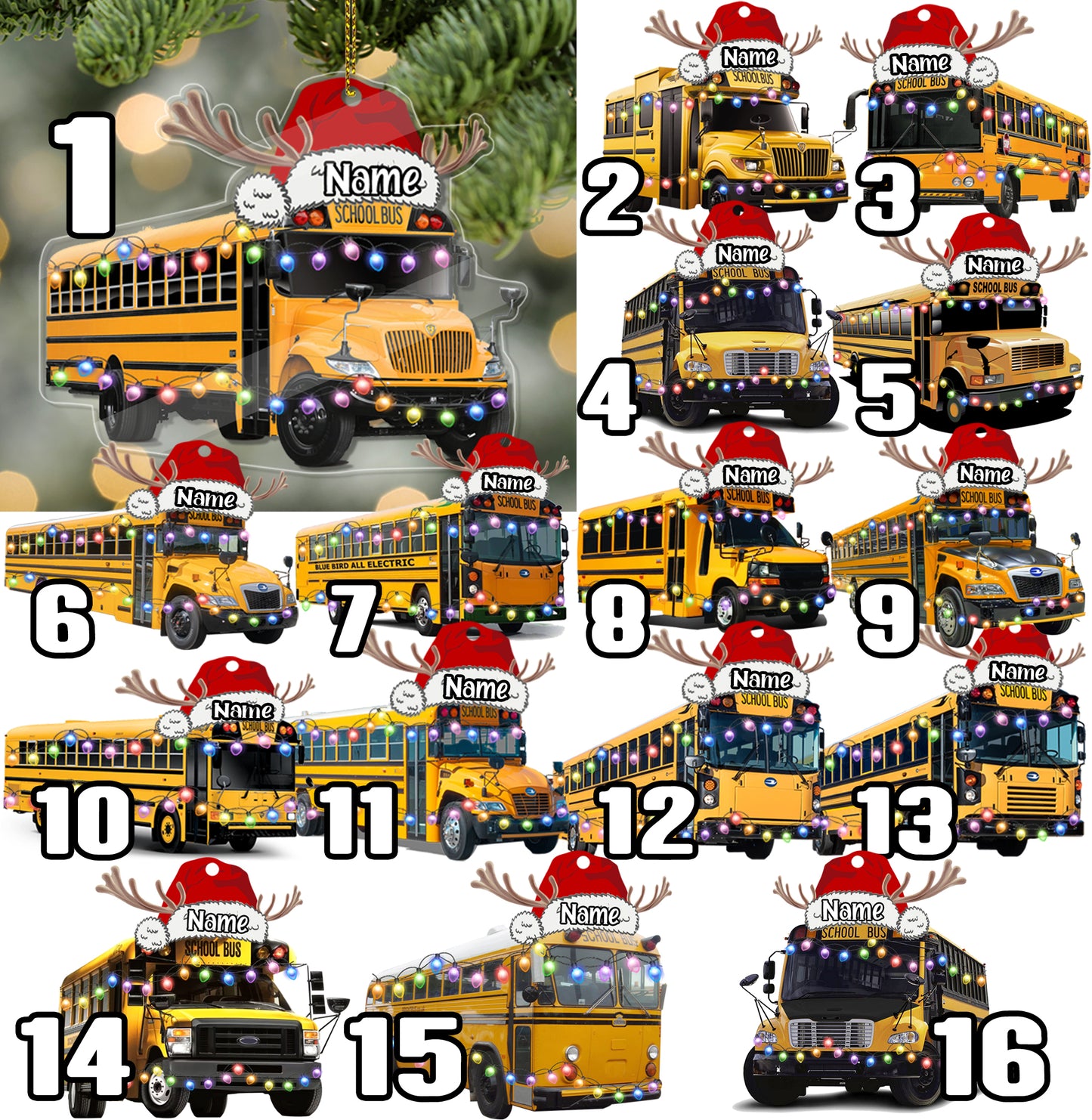 All Types School buses Christmas Ornament - Ver4