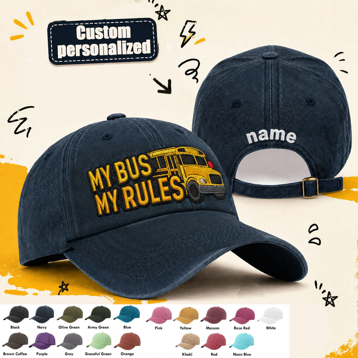 My Bus - My rules. Embroidery Washed Cap