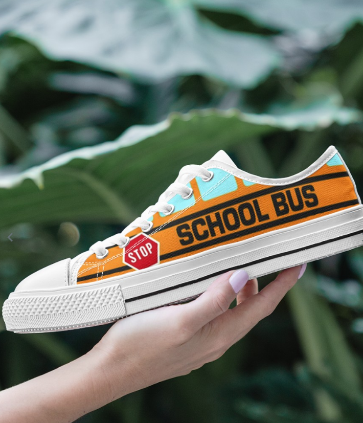 AdultsWhite/ Black Low Top Canvas Shoes with school bus style