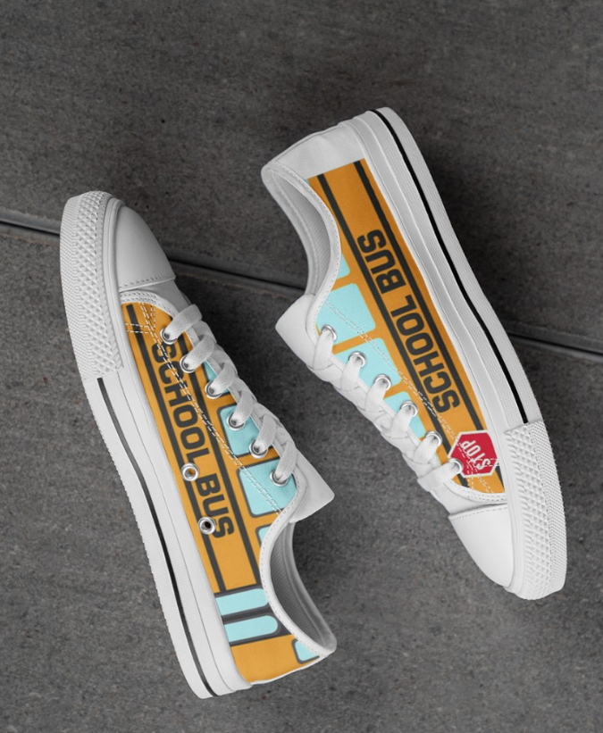 AdultsWhite/ Black Low Top Canvas Shoes with school bus style