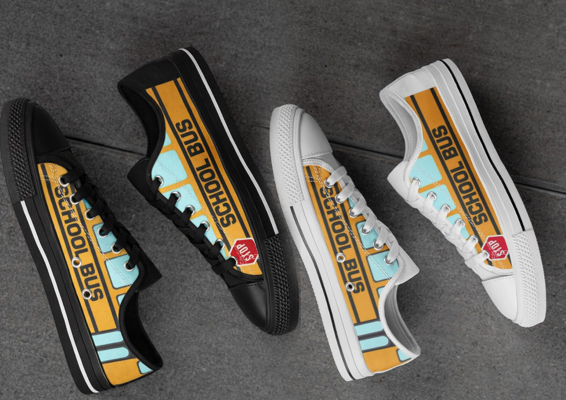 AdultsWhite/ Black Low Top Canvas Shoes with school bus style