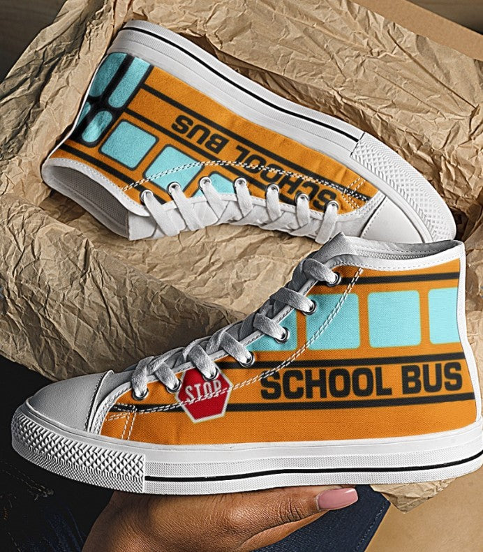 School bus High Top Canvas Shoes