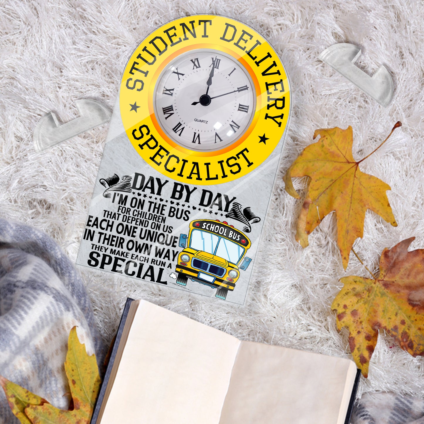 Acrylic Desk Clock Plaque - Day by day school bus driver life