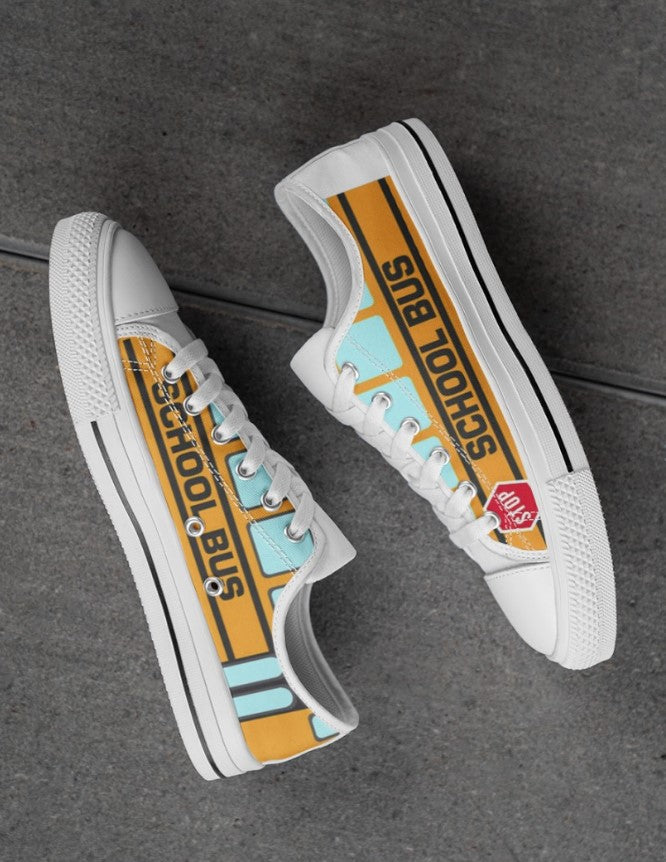 AdultsWhite/ Black Low Top Canvas Shoes with school bus style