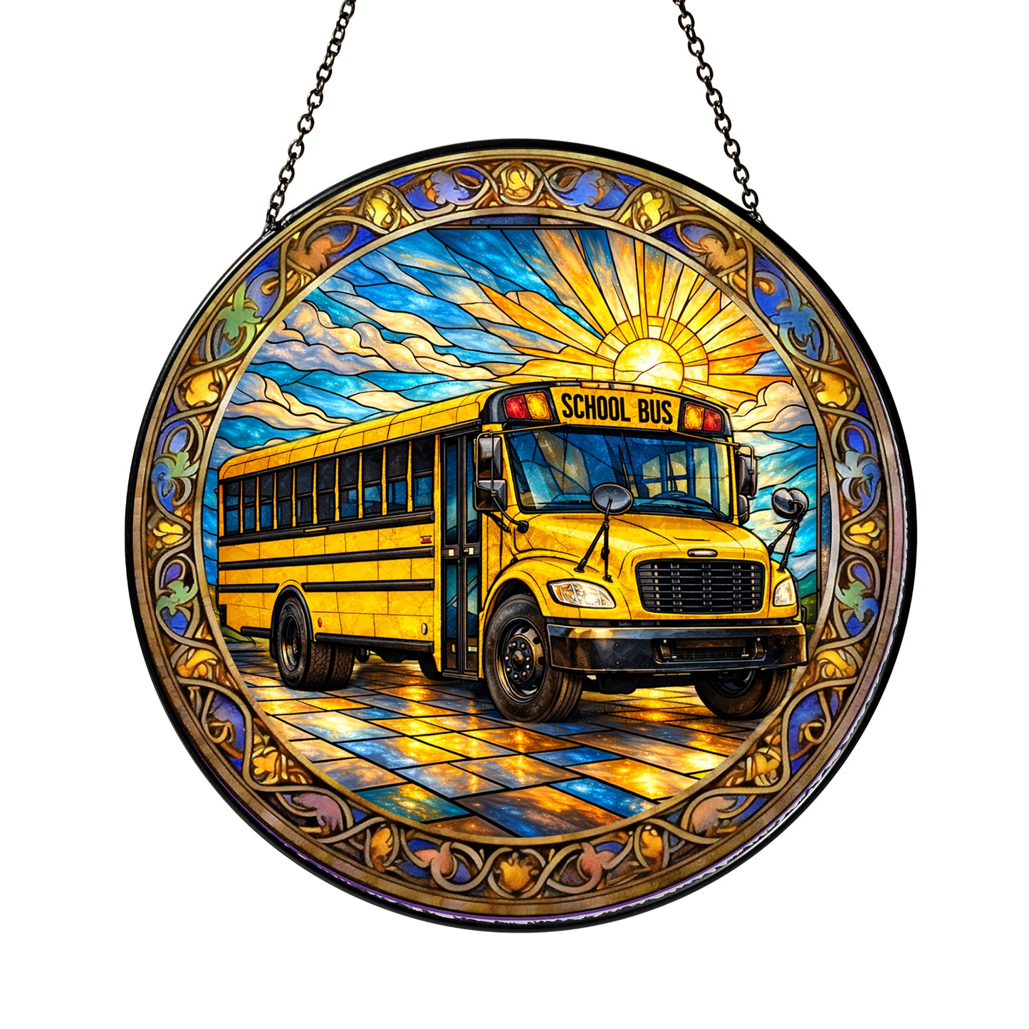 School bus stained glass suncatcher